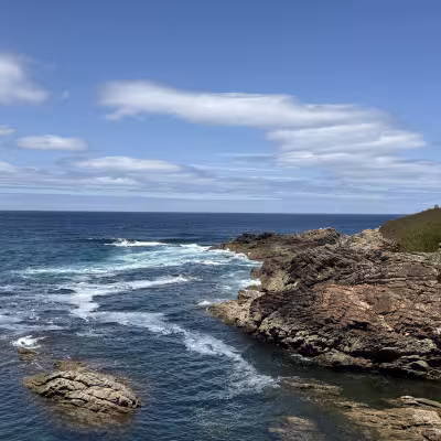 Isla Pancha lighthouse on rocky Atlantic coastline near Ribadeo in northern Galicia