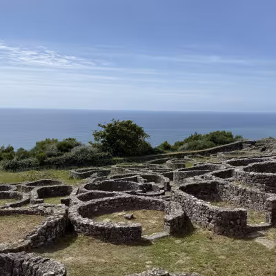 Pre‑Roman hillfort ruins at Santa Tecla overlooking Atlantic Ocean near A Guarda