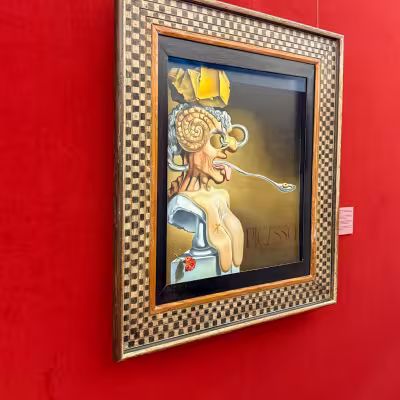red wall with dali painting in girona