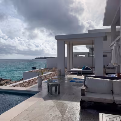 Oceanfront villa terrace with private pool at Four Seasons Resort Anguilla