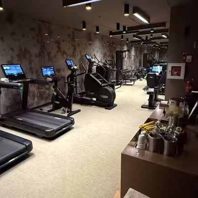 Luxury hotel fitness center with Technogym equipment at Grand Hotel Victoria, Lake Como