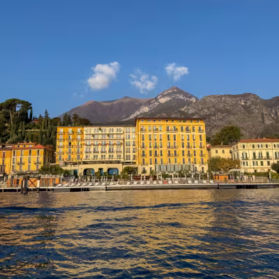 Grand Hotel Victoria waterfront façade in Menaggio on Lake Como, Italy