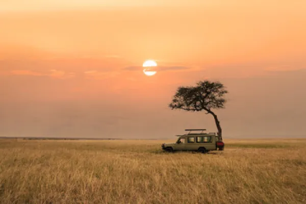 safari jeep sunset